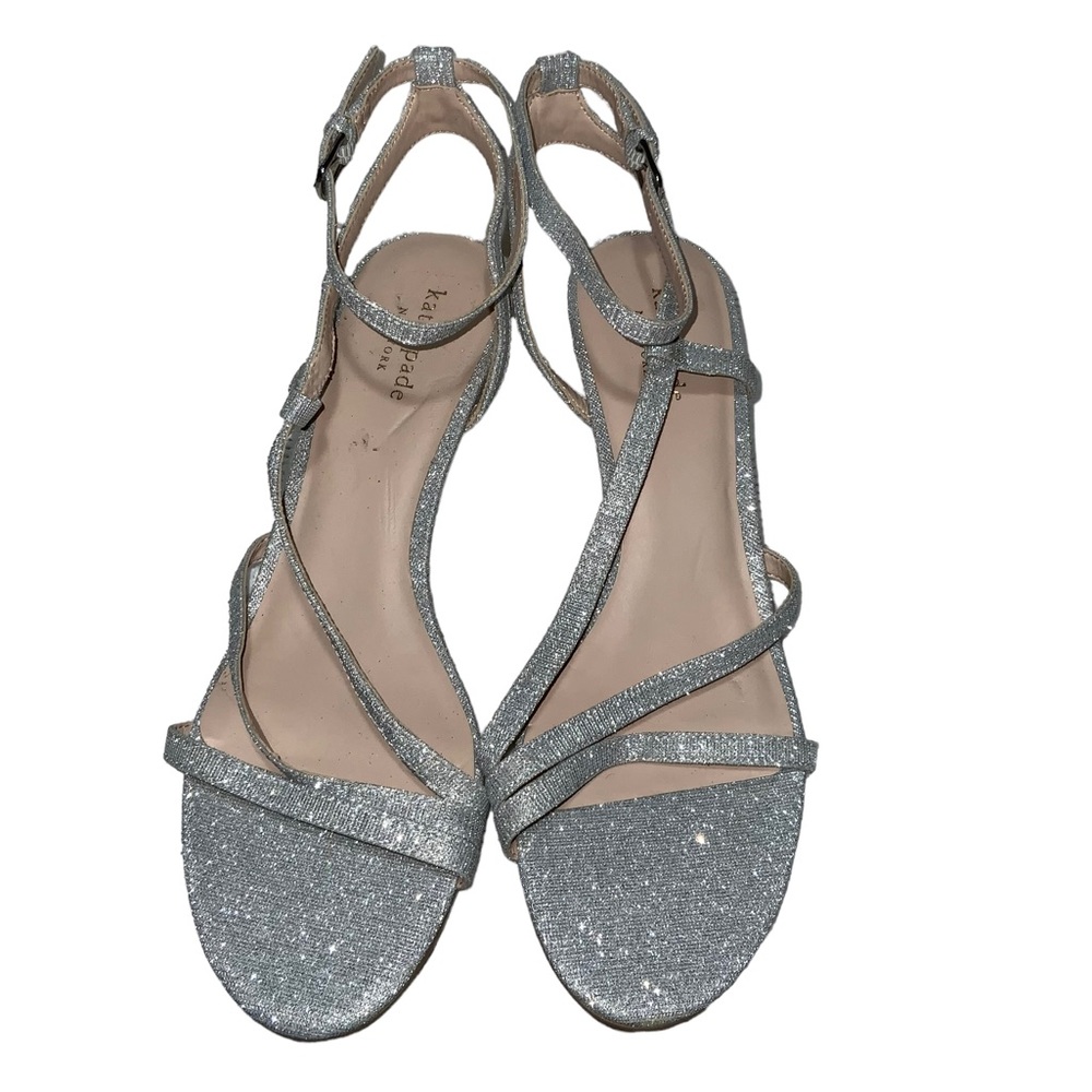 Kate Spade New York Glitter Sliver Leather Stripes Sandals High Hills